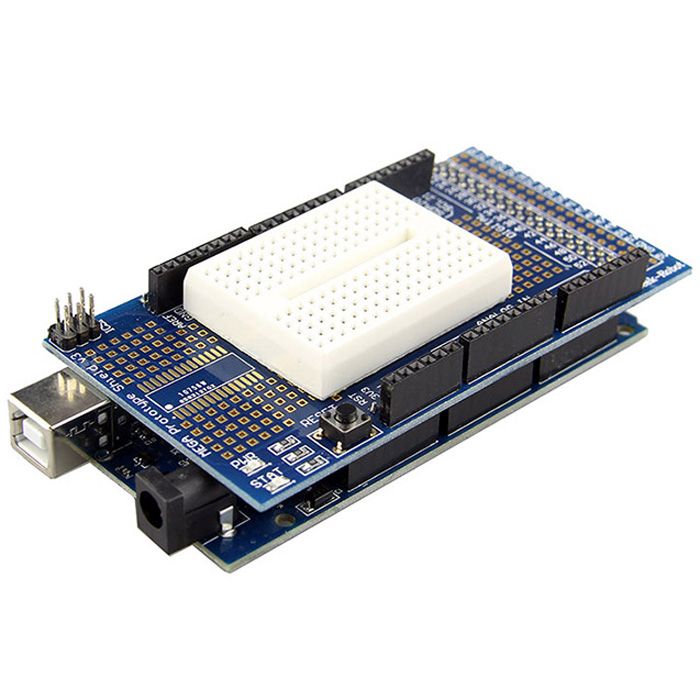 Arduino MEGA ProtoShield met Mini Breadboard 170 gaats met arduino